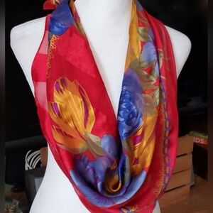 Liz Claiborne Red and Blue Floral Scarf